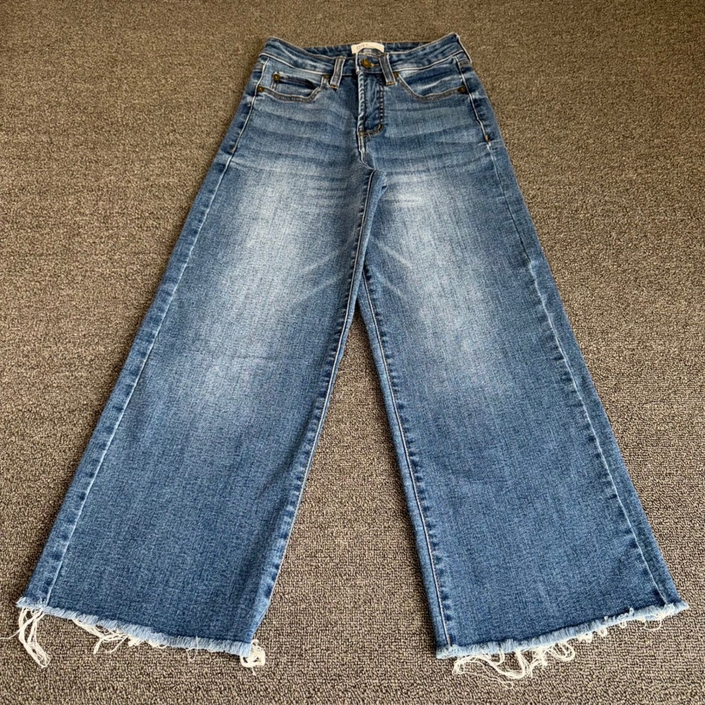 OAT New York Wide Leg Raw Hem Jeans Medium Wash High Rise Women's Size 0/25